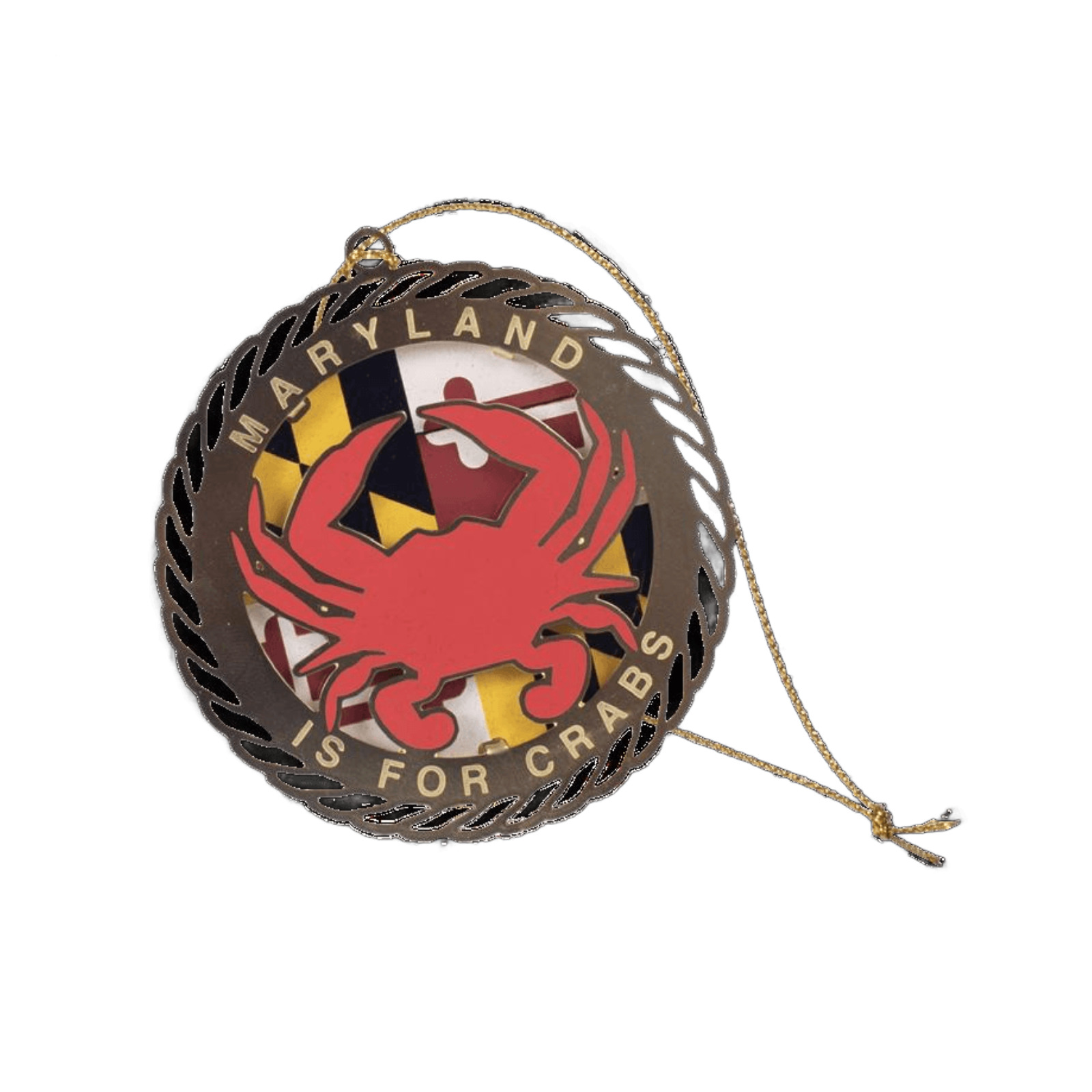 Maryland My Maryland - Rope Crab Flag Brass Ornament
